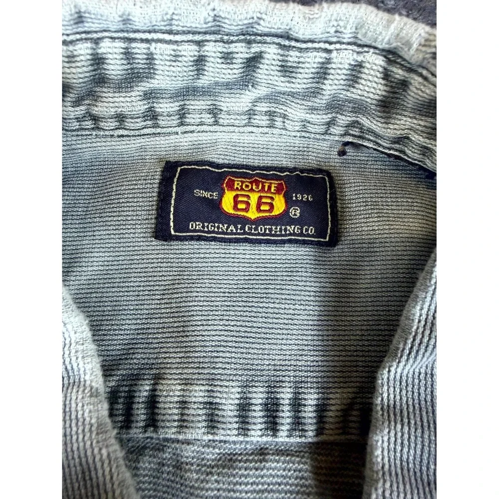 Vintage Route 66 Shirt Mens M Gray Denim Pleated Button Up Streetwear Outdoor
